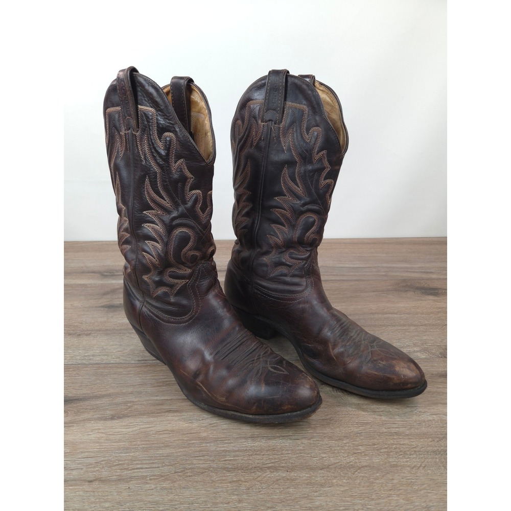 Boulet Mens Size 10 W Dark Brown Leather Western Cowboy Boots Pointed Toe 6100